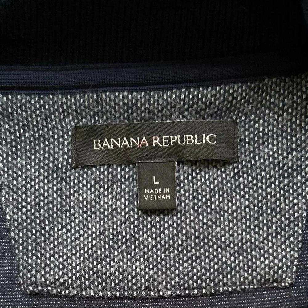 Banana Republic Navy Grey Size Large Sweater Jacket Varsity Cotton Zip Up